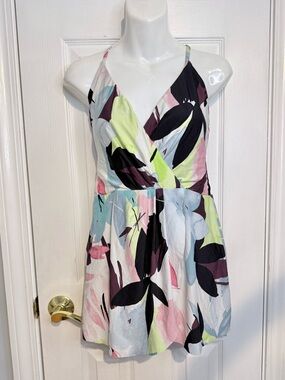 Sonnet Shores Tropical Floral faux wrap skirted swimsuit size 12